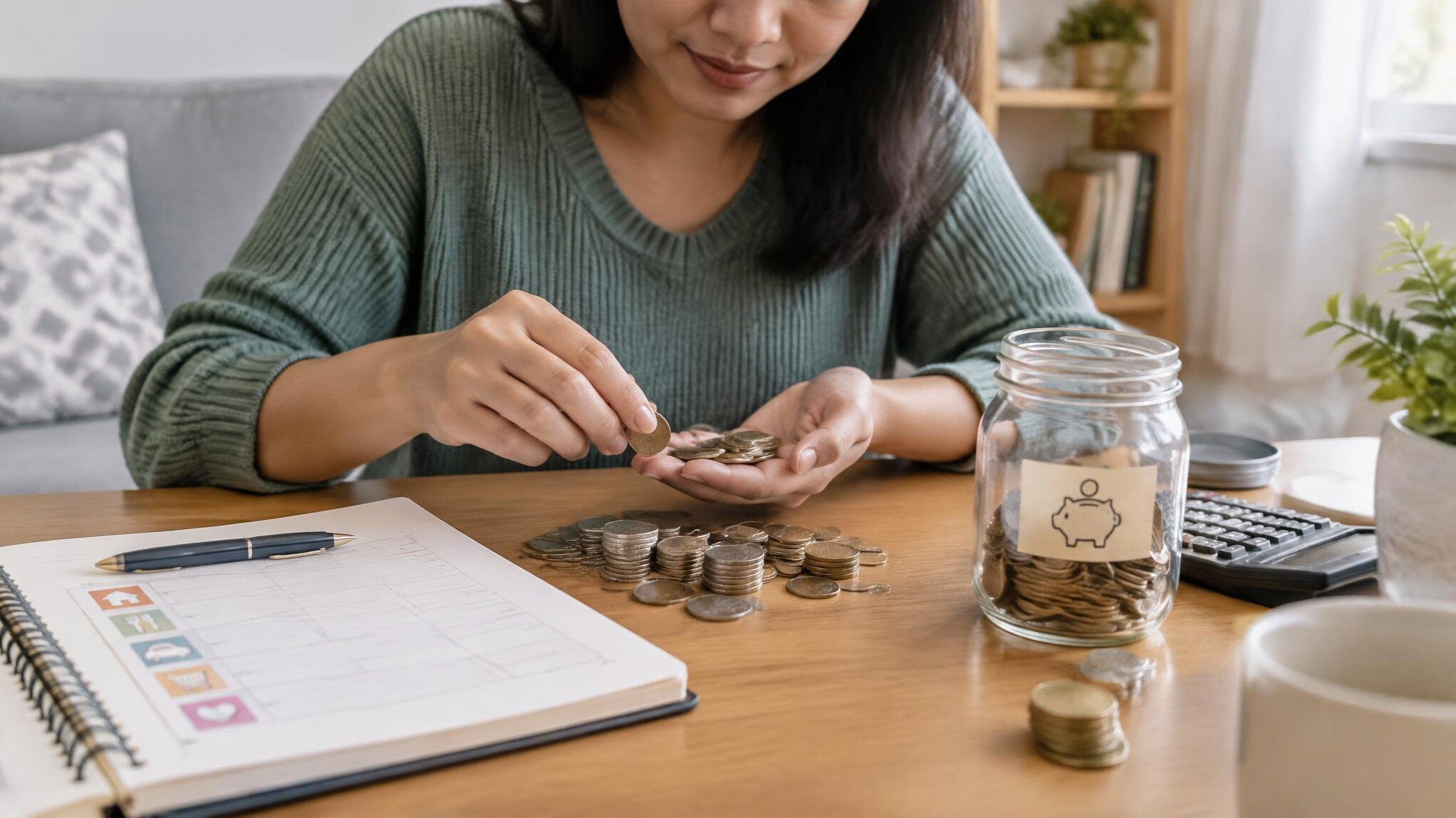 person counting coins at home