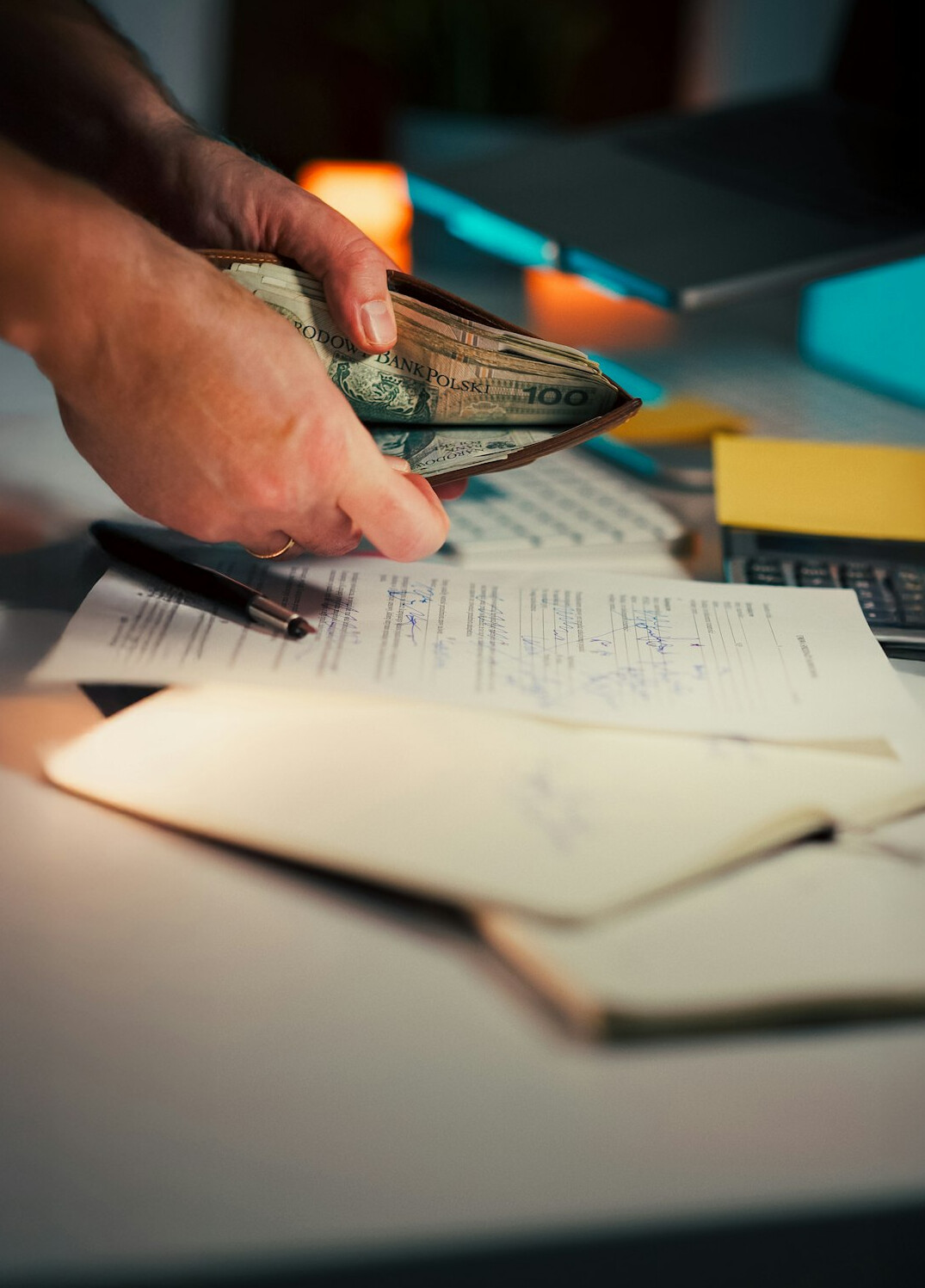 person reviewing monthly expenses